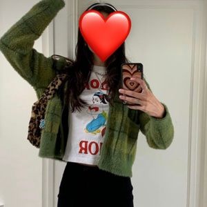 indie green plaid cardigan